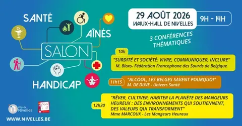 Affiche du Salon Sante, aines et handicap au Waux-Hall de Nivelles le 29 aout 2026